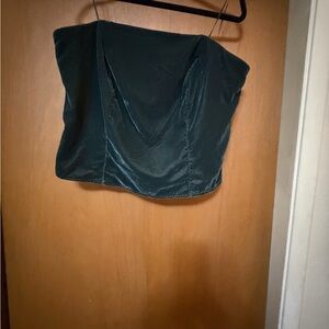 Target Velvet Strapless Cowl Crop Top — Deep Green